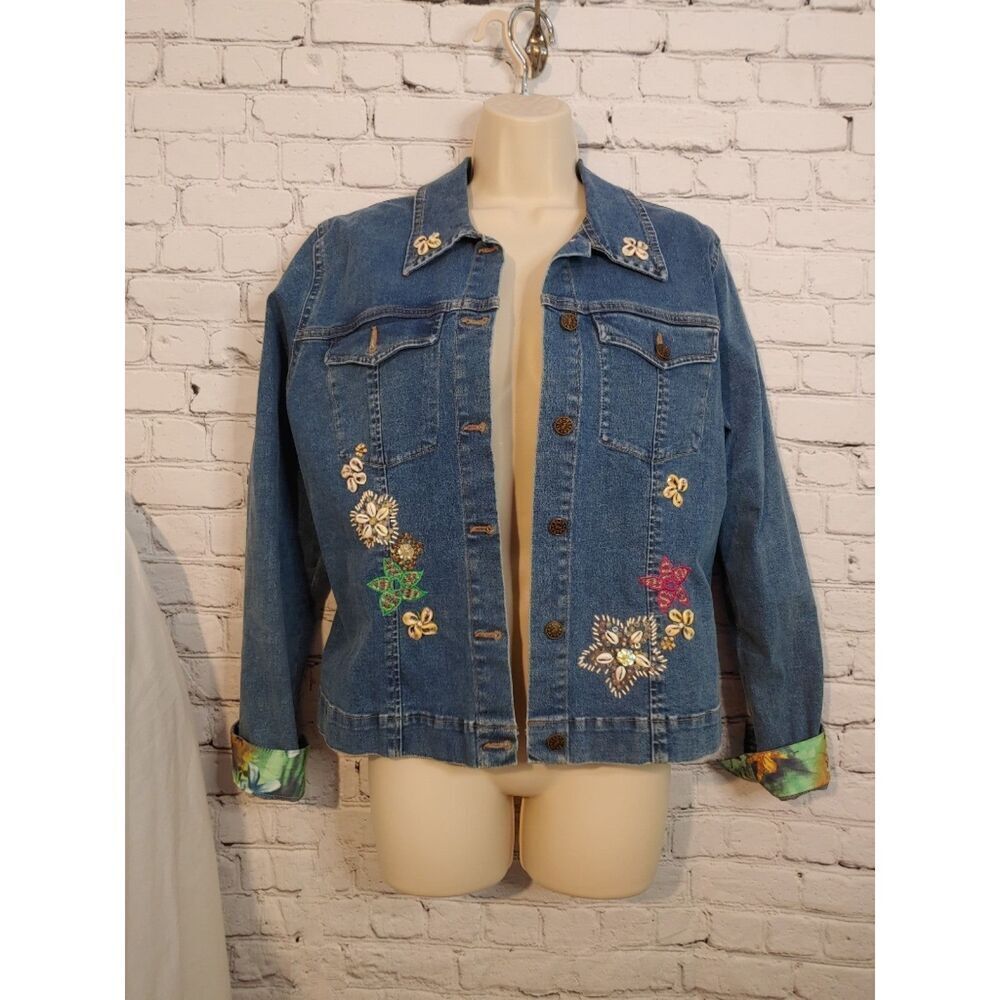 Haven Bleu VINTAGE Women's Size Large Blue Embellished Denim Jacket.
